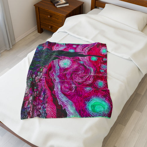 Star Night Fuchsia - Velveteen Plush Blanket