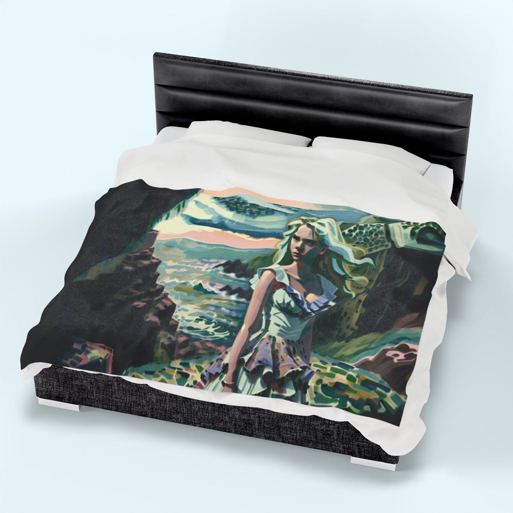 Cliff Over The Sea - Velveteen Plush Blanket