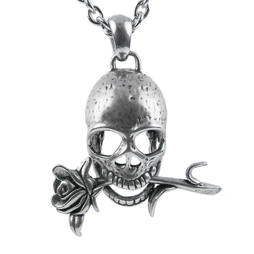 Memento Mori Skull with Rose Necklace